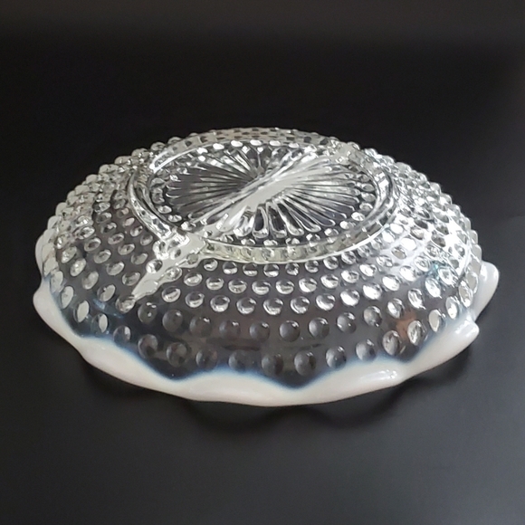 1940s Vntg "Moonstone" Opalescent Hobnail 7 1/2" 2 Part Dish by Anchor Hocking - Picture 6 of 11